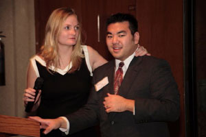 A photo of the new NAGPS President, Liz Olson and me - why am I getting a neck rub?  Photo courtesy of Nick Peyton, taken on November 18, 2006 in the Burke Museum.