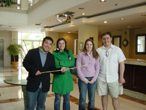 Photo of Nick Peyton, Frannie Stubbs, Megan Greer and Adam Group in the South Miami Best Western Hotel.  Photo courtesy of Nick Peyton.