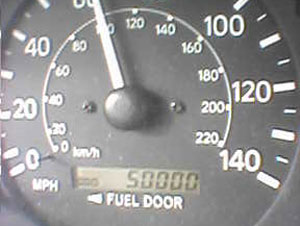 Photo of my odometer at 50,000 miles.  Camera photo by Nick Peyton.