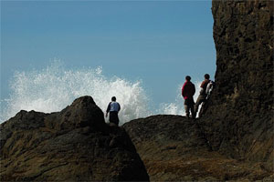 Here is a photo of us looking out at the waves crashing against the rocks.  Photo taken on April 28, 2007 at Cape Alava, WA.  Photo Courtesy of Kelli Larsen.