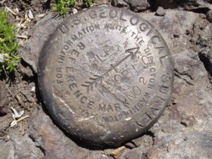 Photo of a US Geological Survey marker on top of Noble Knob on July 9, 2006.  Photo by Nick Peyton.