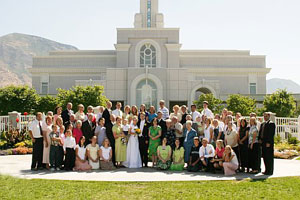 Photo of the entire wedding party on August 20, 2005 at the Mount Timpanogos Temple in American Fork, UT.  Photo courtesy of Brian Brown.