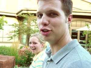 Photo of Brian and Traci on August 18, 2005 in downtown Salt Lake City, UT. Photo by Nick Peyton.
