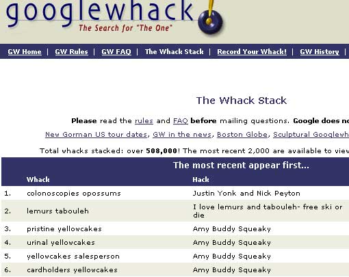 Screenshot of Justin and Nick's Google Whack