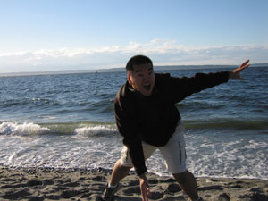 Photo of me on September 3, 2005 in Golden Gardens Park, Seattle, WA. Photo by Justin Yonk.