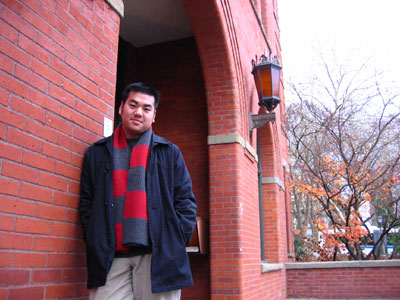 Photo of Nick Peyton outside of Parrington Hall at the University of Washington, in Seattle, Washington. Photo courtesy of Kelli Larsen.