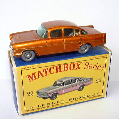 Rarity 3. Lesney 22b Vauxhall Cresta Dark Gold SPW. This colour is much harder to find than the light gold shade. 