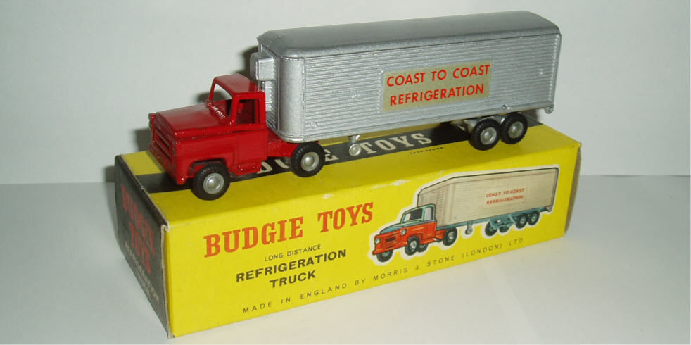 Rarity 1. 202 International Articulated Refrigerator Lorry. 1959-66. The first Budgie to be issued. This model used to be in the trucks of the world series.