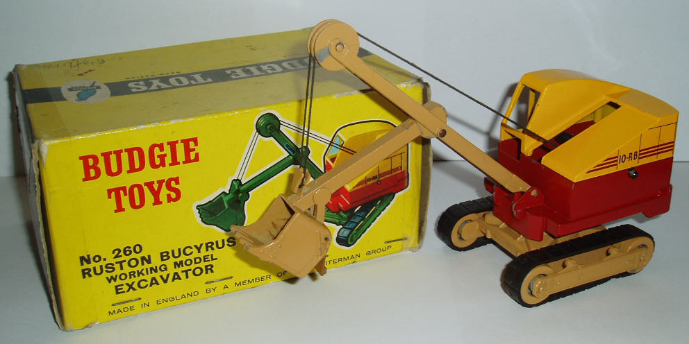 Rarity 5. 260 Ruston Bucyrus. 1962. The model can be found with either beige or green, jib and base. Both are rare.This model is unusual as it was produced from an ex 1950's Moko mould. Due to its less than a year production run and fragile nature of the arms and jib, this is one of the rarest and most valuable Budgies.