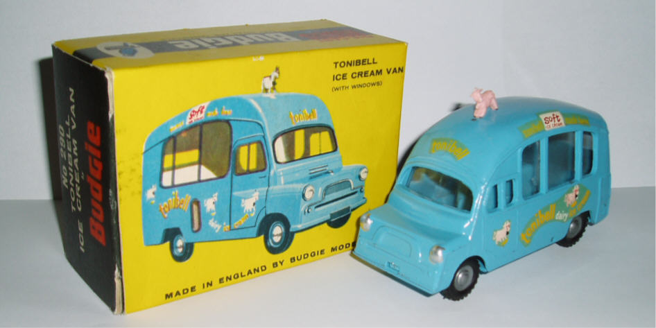 Rarity 5. 290 Bedford 'Tonibell' Ice cream van. 1963-64. This van is hard to find complete with transfers and plastic cow intact. This is the clear glass version.