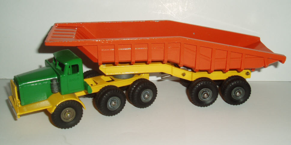 Rarity 5. 318 Euclid Mammoth Articulated Dumper. 1965-66. This large and attractively coloured model is probably the rarest Budgie of all. It is considered to be the Holy Grail by serious collectors. If there is a box for it, I have never seen or heard of it. The front articulated section is derived from the 242 Euclid Dumper.