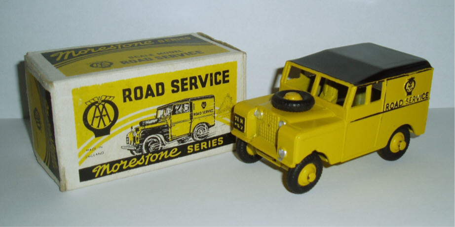 Rarity 4. Morestone AA Land Rover. 1957-58. This is the medium size version with cast in lettering and open rear windows. 