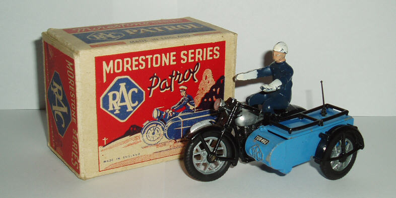 Rarity 3. Morestone RAC motorbike. 1956-57. This is the second version with moving forks and rubber tyres.