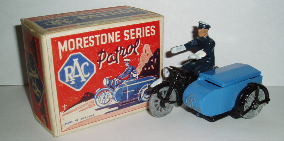 Rarity 4. RAC Motorbike and sider car. 1953-55. Hard to find first version with fixed handlebars and no windscreen.