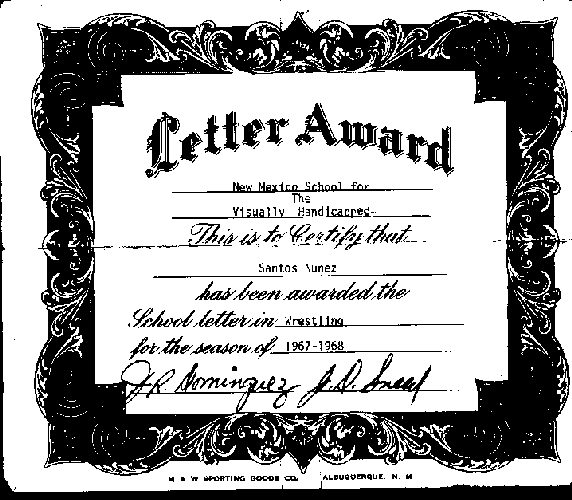 NMSVH - Letter Award In Wrestling (1967 - 1968)