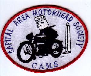 Capital Area Motorhead Society logo, a cam shaft near the Washington Monument