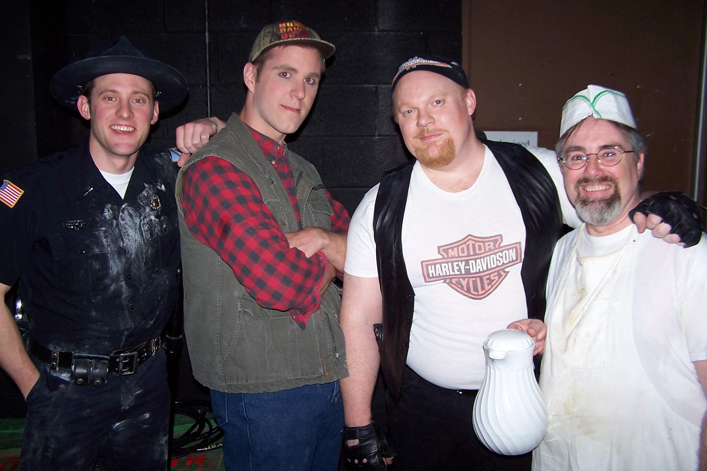 Three catalog models and a crazy guy.