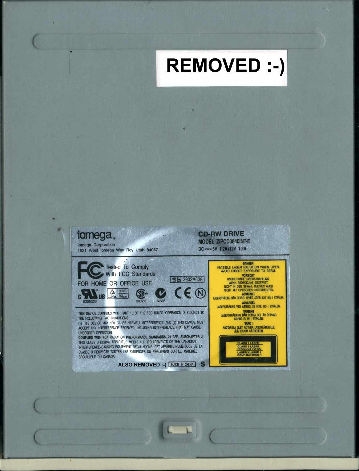 An image of the top of the Iomega LiteOn drive