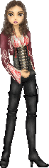I actually started this doll right after Dracula I believe or maybe after I dolled Carl.  Hmm... anyway, so I happened to finish her after what I thought would be impossible!!!  I so wanted to buy the doll of her, but I couldn't find her in stores anymore!!!  Ahhh!!!  I was so mad.  Anyway, I love how she came out!!!  I didn't put straps down her legs(I don't even think they were meant to be seen from the angle that the legs are anyway), though I do love them in the movie.  They're pretty handy.  It took me forever to get the right pattern for the red ontop of the offwhite shirt as well as the pattern on the coat.  I like the corset(isn't that what it is?), I think it came out really well and I'm also very pleased with her hair.  It's hard to get good curly hair that looks sorta realistic, u know what I mean?
