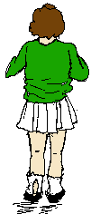 Back of girl walking away with hole in sock