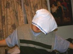 Bong Chun with underwear on his head