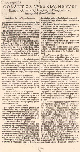 CORANT OR WEEKLY NEWES from Italy, Germany, Hungaria, Polonia, Bohemia, France and the Other Low-Countries.