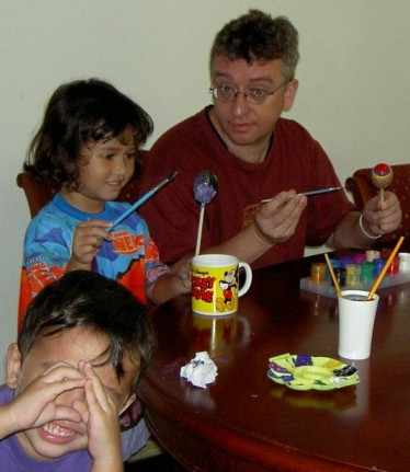 Coloring eggs with papa