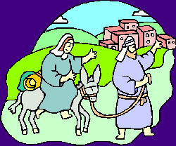 Mary and Joseph traveling to Bethlehem.