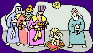 The Wise men visit Jesus.