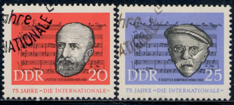 
75 Jahre Die Internationale : DDR-frimerker fra 1963
av Degeyter og Pottier til 75-rsjubileet for urframfringa i Lille 1888-06-23