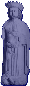 Medieval Period statue of St. Olav standing on a troll, representing Christian victory over paganism