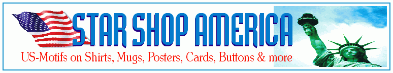 STAR SHOP AMERICA - Buy American custom t-shirts,
                clothing, apparel, unique gifts for him and her,
                sweatshirts, jerseys, raglans, hoodies, dark
                tees, dog t shirts, value tshirts, organic tees,
                funny shirts, USA products, items, merchandise.
                Find mugs, postcards, posters, buttons, stickers,
                calendars and other personalized gifts and
                presents for all occasions. Shop America online
                clothing store offers American t-shirts like no
                other online gift shop, with great t-shirt
                designs of all regions in the USA and Canada,
                unique gift ideas for every city, state,
                landscape in America
