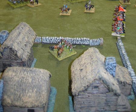 Russian dragoons in a village, defending against Persians