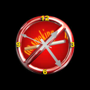 No smoking - health clock screensaver - FREE - from Clock Domain.com - 3D animated  - shows you the time using a no smoking sign.  Check how long it takes to make your office smoke-free.