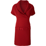 Vestido de tricô com cinto vermelho manga curta