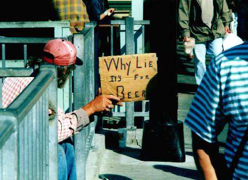 Honest Bum on San Francisco's Fishermans wharf October 1998