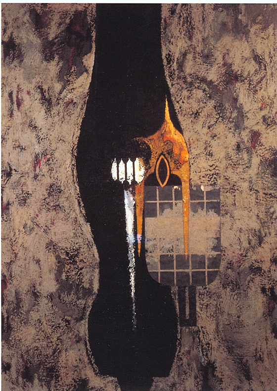 Standing Form 1998 Oil & Collage, 80 H x 56W by Richard Miller