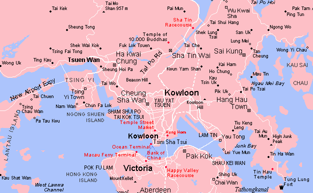 Map of Kowloon and Central District...click to see Travel Guide Hongkong