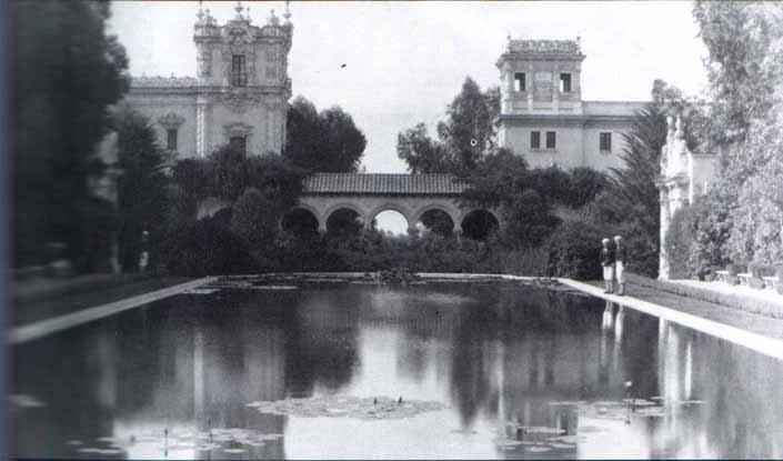 Sailors relaxing near a pond at Balboa Park, 1917.