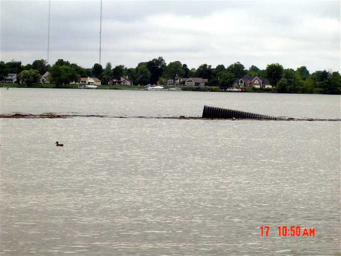 Huge pipe floating down the Niagara River on 9-15-2005