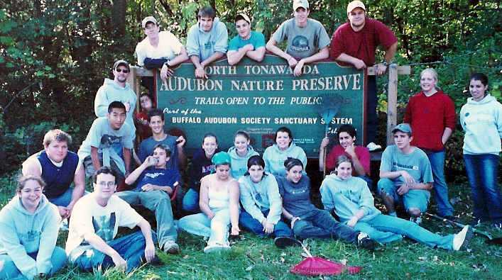 Student volunteers who constructed trails in the nature preserve