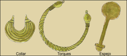 Objetos suntuarios de bronce: Collar, torques y espejo
