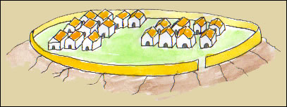 Poblado de Karanovo (Bulgaria). Basado en la reconstrucción de Tringham