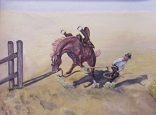 Cowboy Breaking in the Mustang