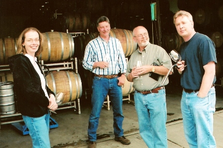 Carolyn and the boys in the barrel room