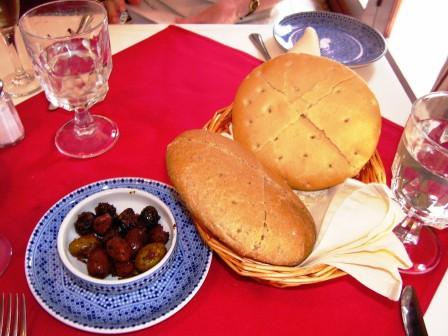 Fresh made bread with olives