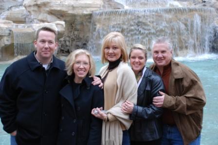 Dustin, Molly, Lisa, Peggy and Randy at a fountain in Frascati