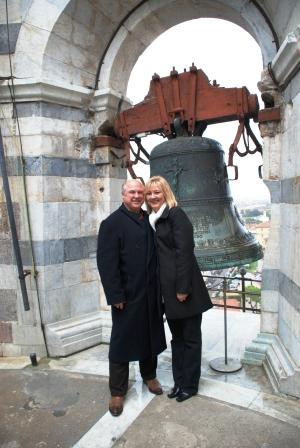 Lance and Lisa at the bell on top of the Leaning Tower of Pisa