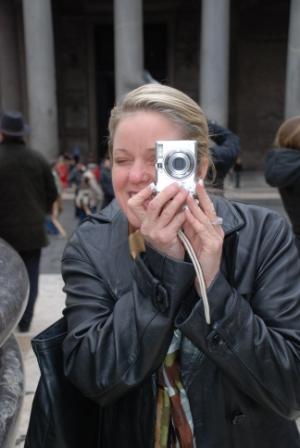 Peggy with camera in hand while in Florence