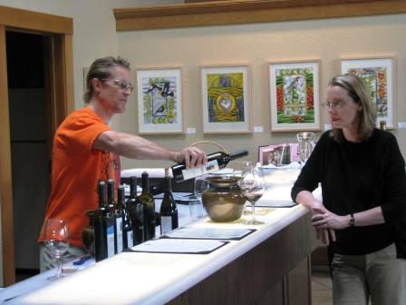 Winemaker David "Merf" Merfeld with Carolyn in the tasting room